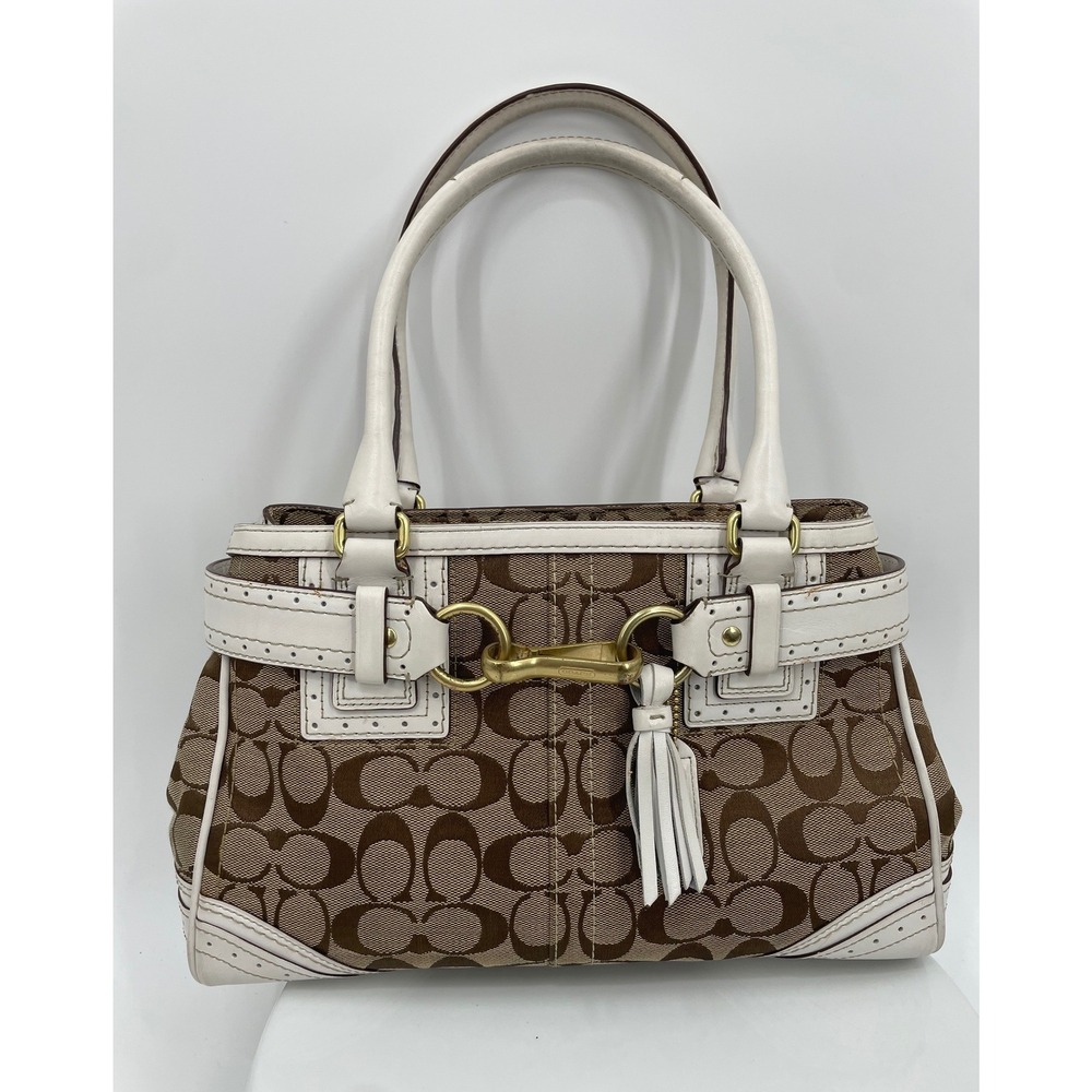 Coach Signature Satchel Women Medium Brown Canvas Leather Y2K Boho Classic 10507
